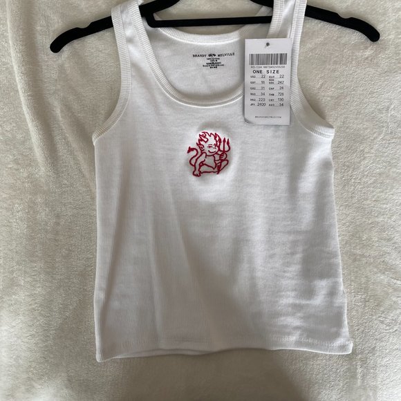 Brandy Melville White Tank top devil Beyonca crop - Picture 4 of 5